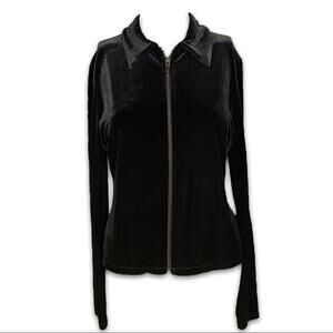 J. Crew Black Velvet Jacket Zip Up Women's Medium Black‎ Soft